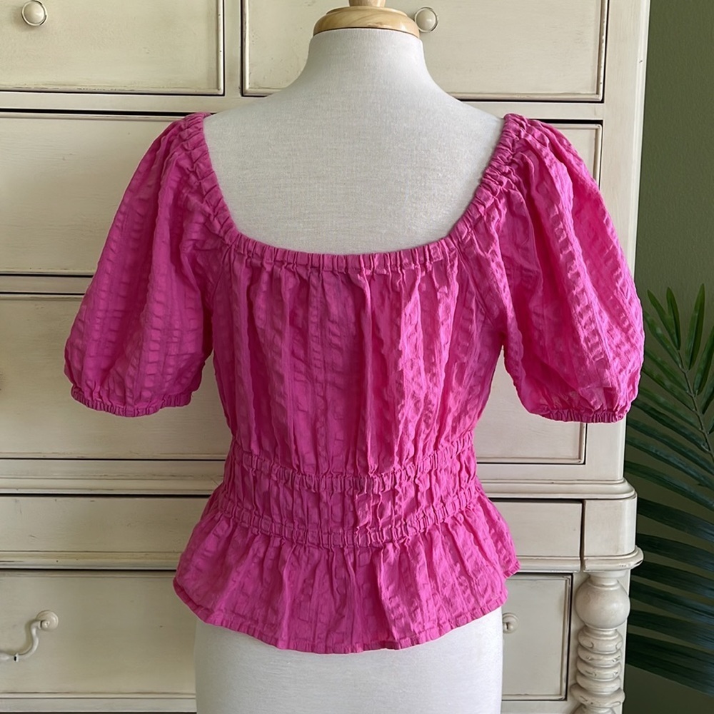 Tommy Hilfiger Pink Tonal puff sleeved top size M - Picture 4 of 7
